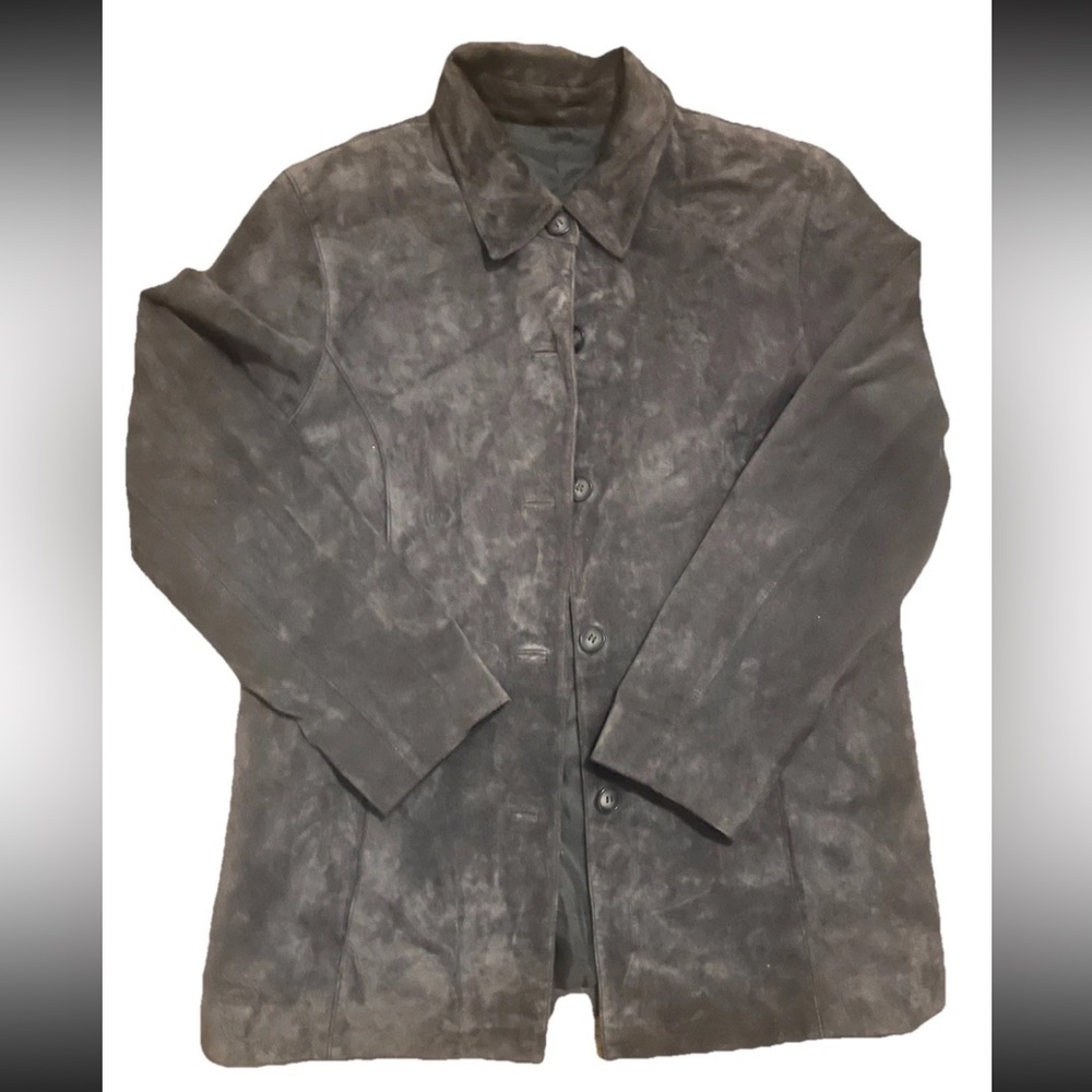 Vintage Suede Leather Chocolate Brown Chore coat Button Up Jacket Fits Like XL
